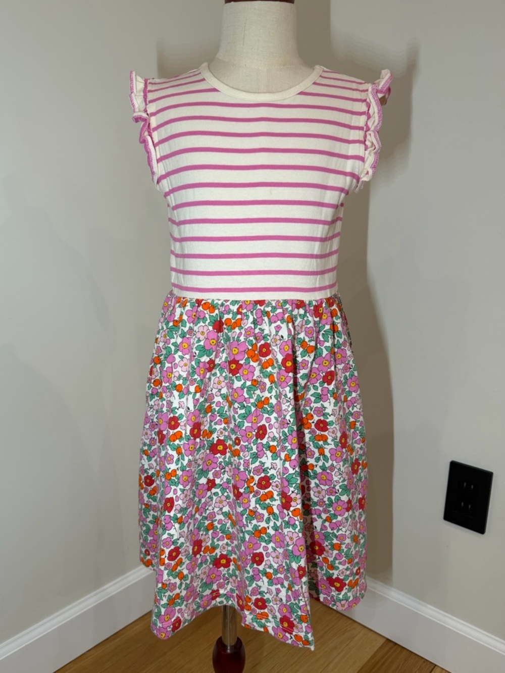 Boden Pink Stripe Top Floral Skirt Cotton Dress